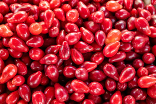 Red cornelian cherry fruits texture. Close up shot. Vibrant color - Starpik