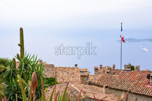 Scenic view from top to Mediterranean sea and part of Eze village - Starpik