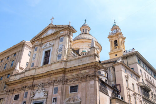 The Church of the Gesu at daylight. View from bottom. Genoa, Italy - Starpik