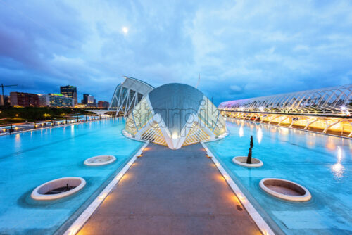 VALENCIA, SPAIN – APRIL 17, 2019: A wide look from the inside of the Opera House to a big terrase. Wide perspective view - Starpik