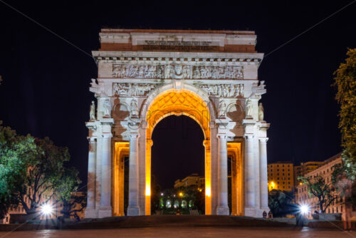 Victory Arch at night. Close-up view. Genoa, Italy - Starpik