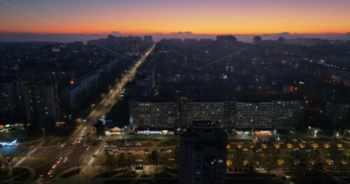 Video Aerial drone view of Dacia boulevard in Chisinau, Moldova at sunset - Starpik