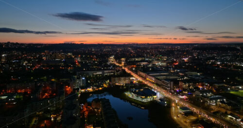 Video Aerial drone view of cars in traffic at a roundabout in Chisinau, Moldova at sunset - Starpik