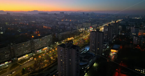 Video Aerial drone view of cars in traffic in Chisinau, Moldova at sunset - Starpik