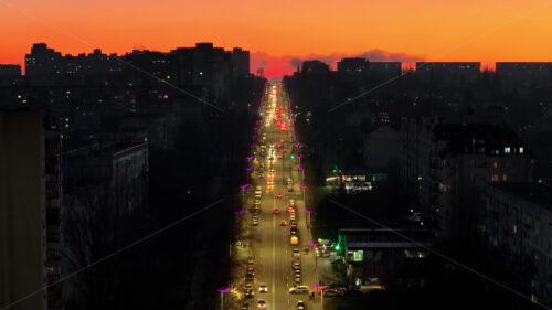 Video Aerial drone view of cars in traffic in Chisinau, Moldova at sunset - Starpik