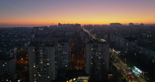 Video Aerial drone view of the buildings in Chisinau, Moldova at sunset - Starpik