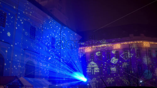 Video Blue Christmas projections on the buildings in the center of Brasov, Romania - Starpik Stock