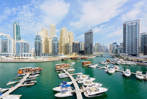 amazing view of the skyscrapers and marina in the city of Dubai, UAE - Starpik