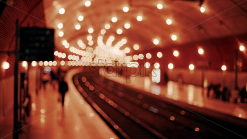 video Blurry view of people and trains moving through the Monaco train station with bright lights in Monte Carlo, Monaco - Starpik Stock