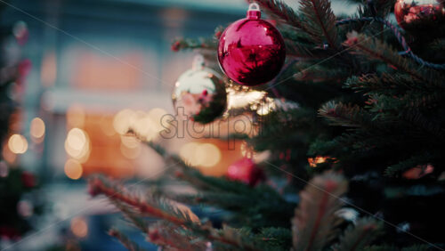 video Close up of decorations on a Christmas tree in front of the Monte Carlo Casino in Monaco - Starpik Stock