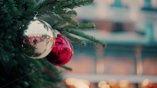 video Close up of decorations on a Christmas tree in front of the Monte Carlo Casino in Monaco - Starpik Stock