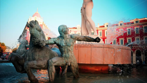 video Nice, France – October 8, 2024: View of the Fontaine du Soleil at Place Massena in daylight - Starpik Stock