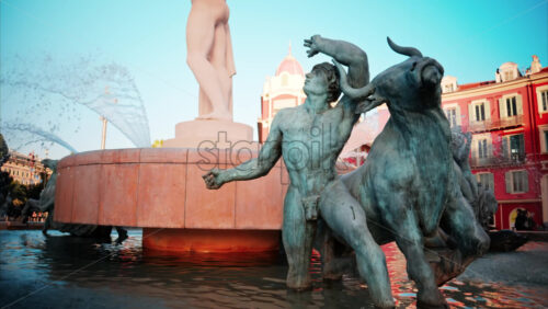 video Nice, France – October 8, 2024: View of the Fontaine du Soleil at Place Massena in daylight - Starpik Stock