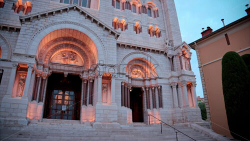 video The facade of the Monaco Cathedral in the Old Town in the evening - Starpik Stock