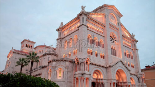 video The facade of the Monaco Cathedral in the Old Town in the evening - Starpik Stock