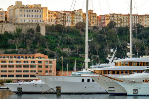 Boats at the Hercule port in Monaco, Prince’s Palace of Monaco - Starpik Stock